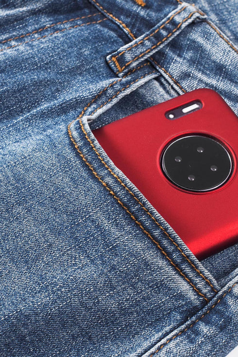 Sky Blue Valentine'S Day Heart Patchwork Jeans